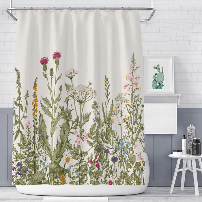 Cortina de chuveiro colorida planta floral cortina de banheiro de poliéster