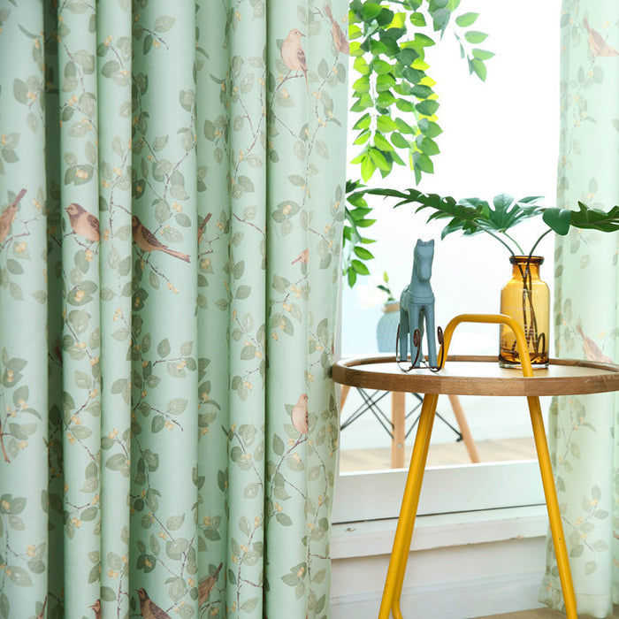 Cortina de hoja verde de pájaro, cortinas de malla para balcón, ventana salediza coreana