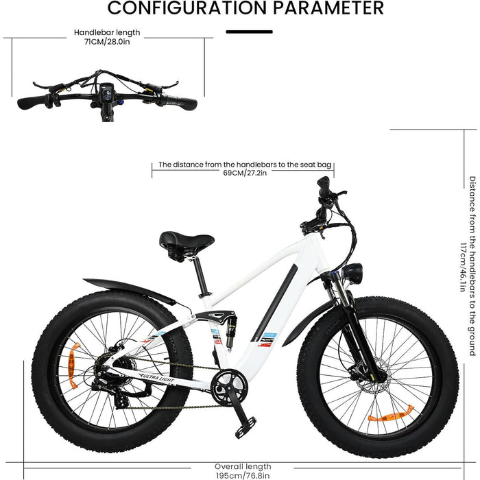 Bici elettrica per adulti - Motore da 500 W Velocità 25 MPH Batteria rimovibile 48 V 12 Ah, Bicicletta elettrica con pneumatici grassi da 26 pollici, Bicicletta da montagna alimentata a batteria a 8 velocità