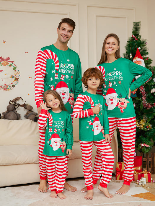 Traje de ropa para el hogar de pijamas navideños para padres e hijos con estampado de letras de Papá Noel de dibujos animados