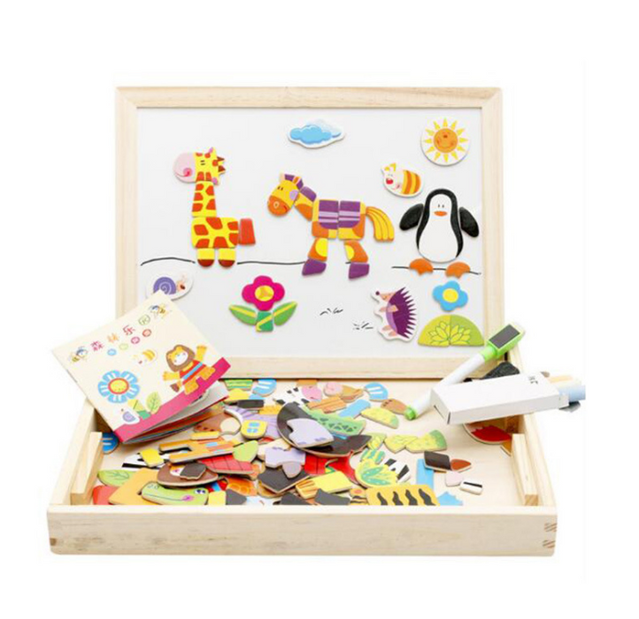 Multifuncional magnético crianças quebra-cabeça placa de desenho brinquedos educativos aprendizagem quebra-cabeças de madeira brinquedos para crianças presente