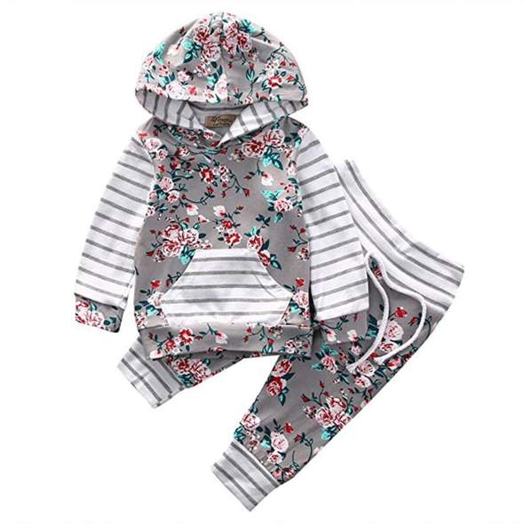 Roupa infantil listrada floral para bebês meninas