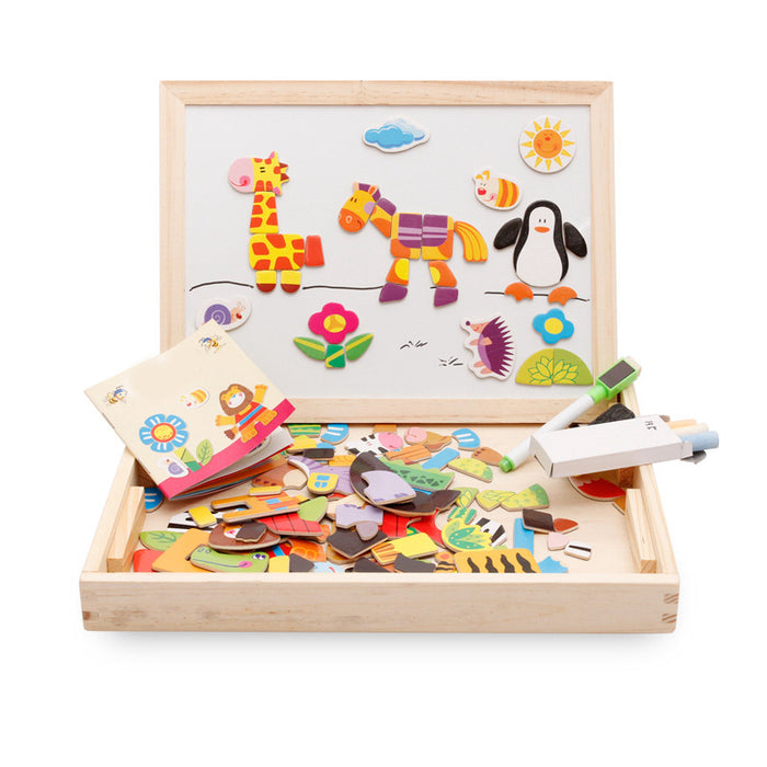 Multifuncional magnético crianças quebra-cabeça placa de desenho brinquedos educativos aprendizagem quebra-cabeças de madeira brinquedos para crianças presente