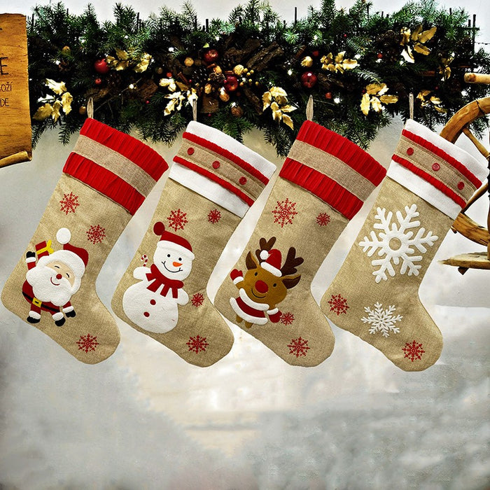 Boneco de neve Velho veado floco de neve meias de Natal de linho