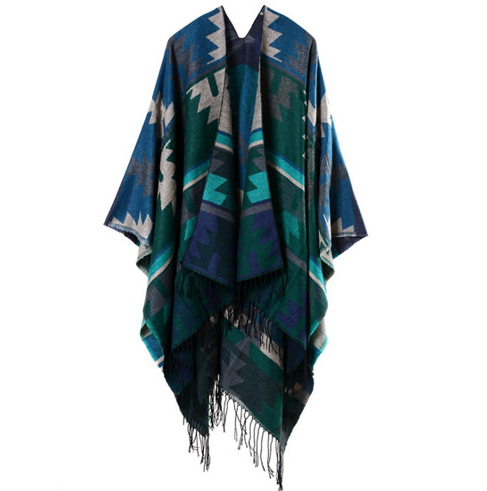 Indian geometric diamonds long thickening cashmere ethnic wind travel split shawl cloak