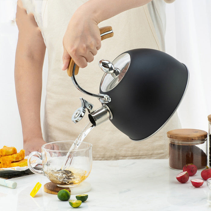 Kettle With Stainless Steel Whistle With Wooden Handle