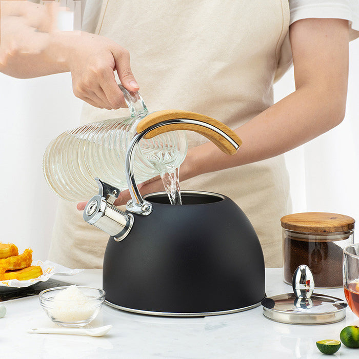 Bouilloire avec sifflet en acier inoxydable avec manche en bois