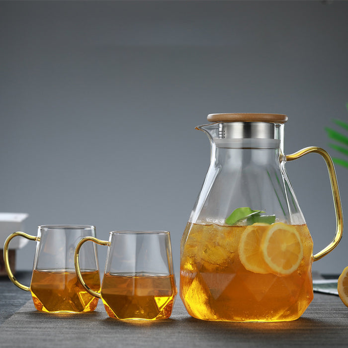 Juego de Tetera de cristal con textura de diamante, jarra de agua fría y caliente, cafetera transparente