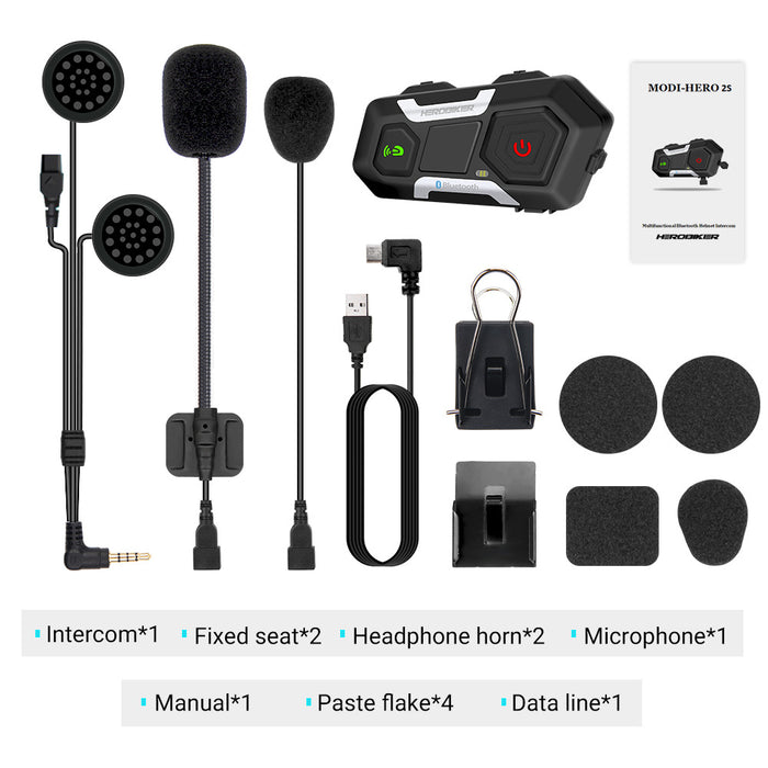 HEROBIKER-Intercomunicador para motocicleta, casco, altavoz resistente al agua, interfono para Moto, Intercomunicador inalámbrico 1200M