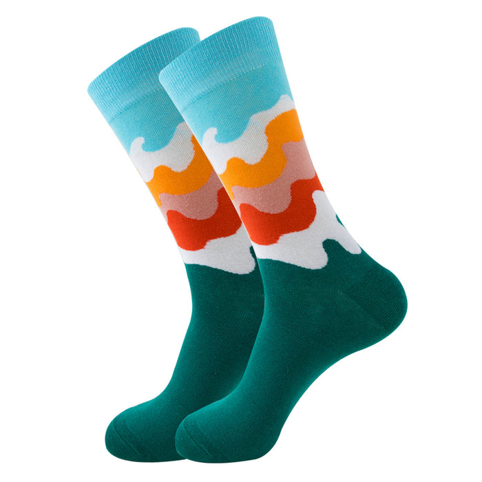 Striped Men's Socks Square Tube Socks Wave Women's Socks