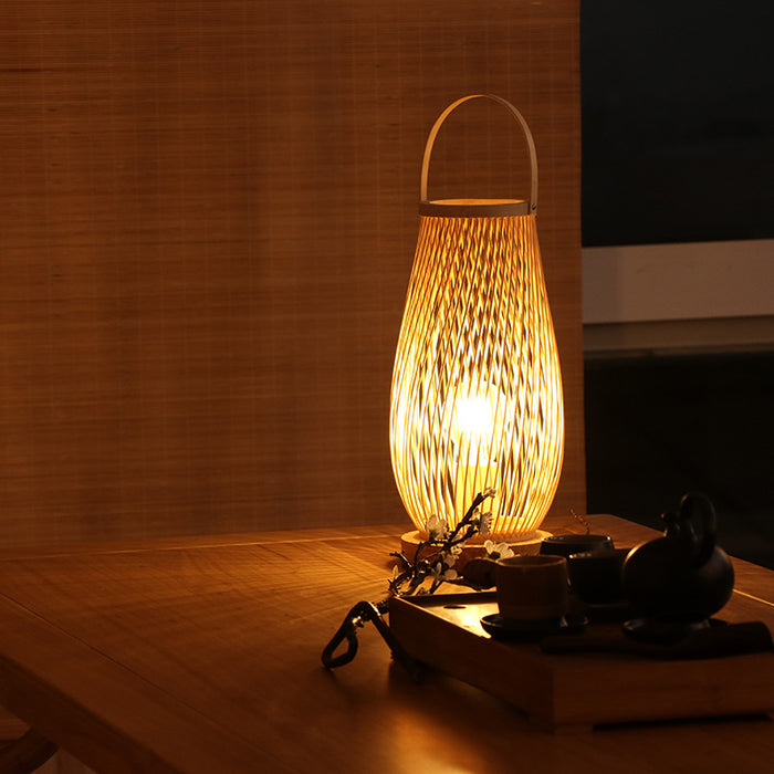 Japanese Style Hotel Bedside Lamp Modern Minimalist Bamboo Weaving