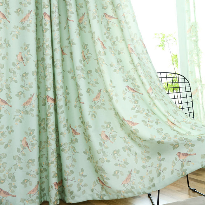 Cortina de folha verde pássaro janela de sacada coreana cortinas de malha