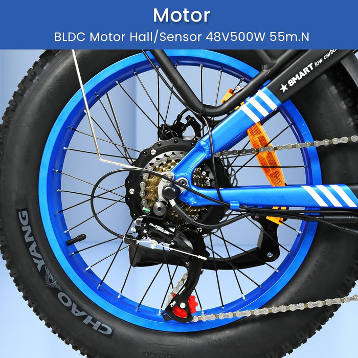 Vélo électrique à moteur 500W pour adultes, vélo à gros pneus 20X4 pouces, vélo électrique de montagne à batterie amovible à 7 vitesses 48V 25MPH
