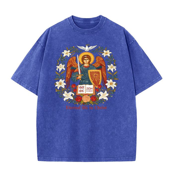 Christianartworkshop Eternal Life in Christ Angel Graphic Unisex Washed T-Shirt