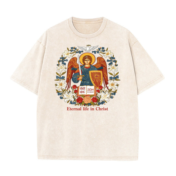 Christianartworkshop Eternal Life in Christ Angel Graphic Unisex Washed T-Shirt