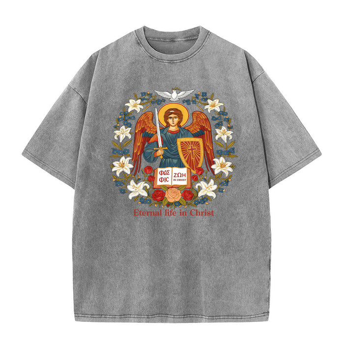Christianartworkshop Eternal Life in Christ Angel Graphic Unisex Washed T-Shirt