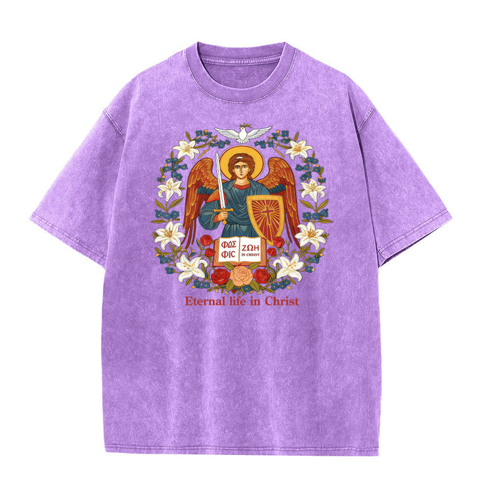 Christianartworkshop Eternal Life in Christ Angel Graphic Unisex Washed T-Shirt