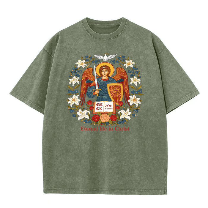 Christianartworkshop Eternal Life in Christ Angel Graphic Unisex Washed T-Shirt