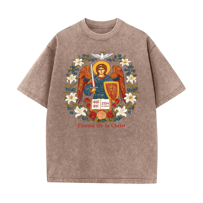 Christianartworkshop Eternal Life in Christ Angel Graphic Unisex Washed T-Shirt