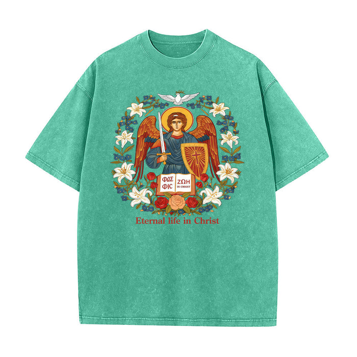 Christianartworkshop Eternal Life in Christ Angel Graphic Unisex Washed T-Shirt