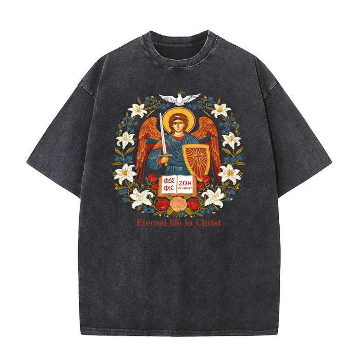 Christianartworkshop Eternal Life in Christ Angel Graphic Unisex Washed T-Shirt