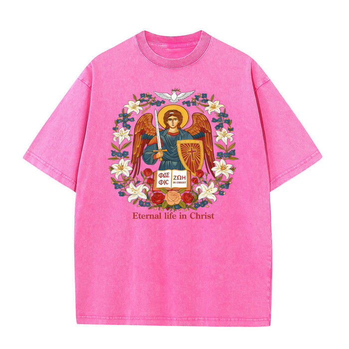 Christianartworkshop Eternal Life in Christ Angel Graphic Unisex Washed T-Shirt