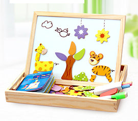 Rompecabezas magnético de madera para niños, caja con rompecabezas 3D, figura de animales, tablero para escribir y dibujar, juguetes educativos de aprendizaje para niños