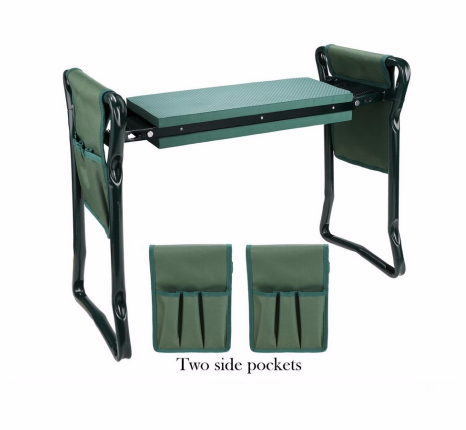 Foldable Outdoor Lawn Bench Chair With Tool Pouch Garden Rest