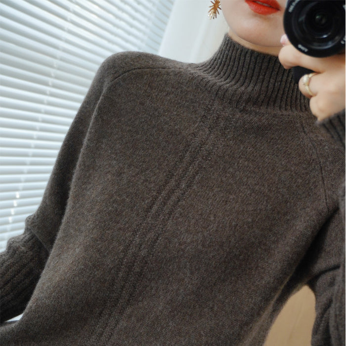 Women Half High Neck Thick Sweater Loose