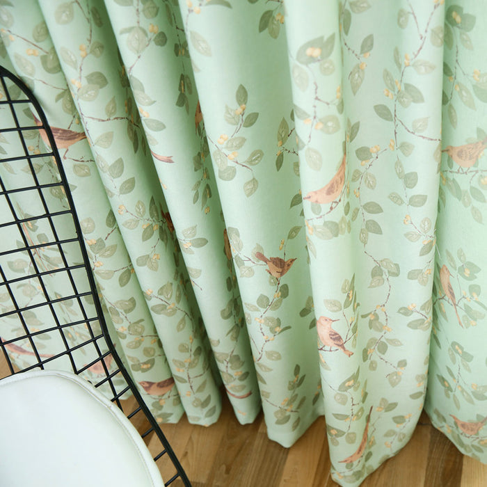 Cortina de folha verde pássaro janela de sacada coreana cortinas de malha