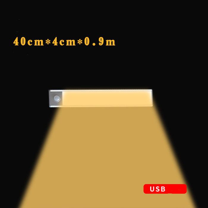 Sensore di movimento LED sotto la luce dell'armadio Luce notturna ricaricabile per armadio guardaroba USB per lampade da parete per interni da cucina