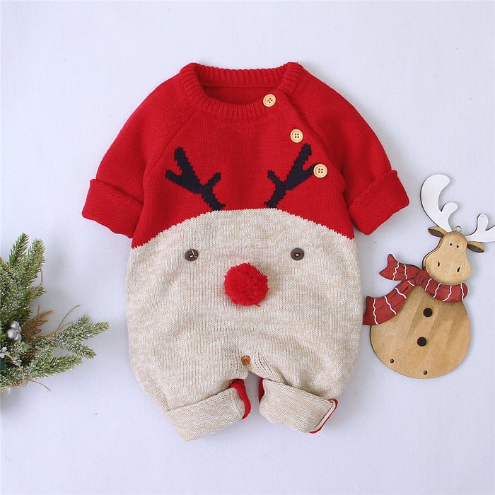 Knitted cartoon fawn romper Christmas sweater