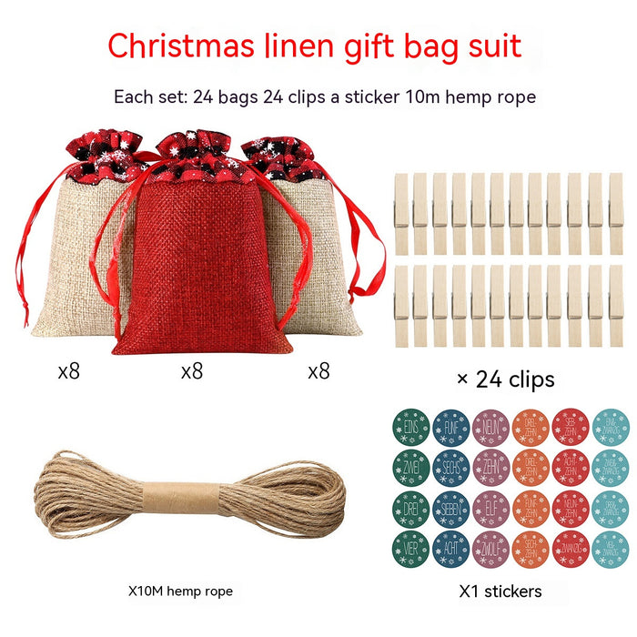 Cross-border Christmas Sack Suit Advent Calendar New Year Gift Hanging Bag Linen Christmas Gift Bag Suit