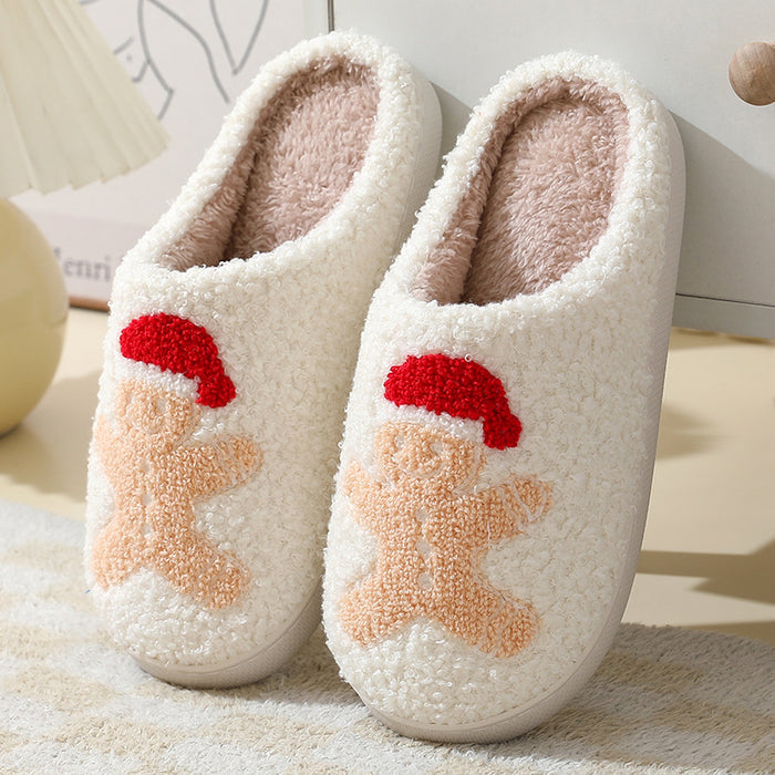 Pantofole natalizie per la casa Pantofole in cotone con Babbo Natale simpatico cartone animato per donne e uomini Coppie scarpe pelose calde invernali