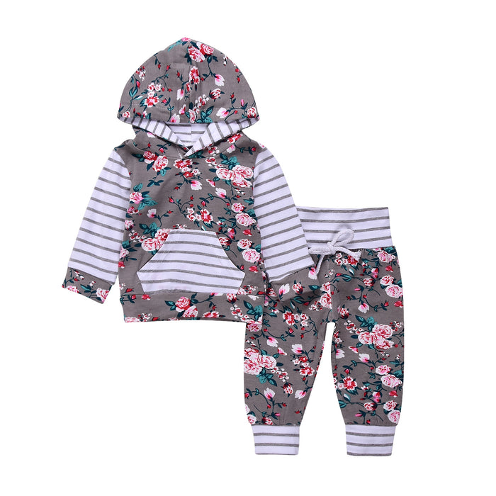 Infant Baby Girl Floral Striped Outift