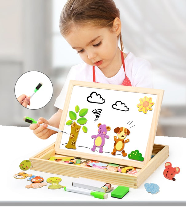 Puzzle magnétique en bois pour enfants, boîte de Puzzle 3D, figurines d'animaux, cirque, planche à dessin, apprentissage, jouets éducatifs pour enfants