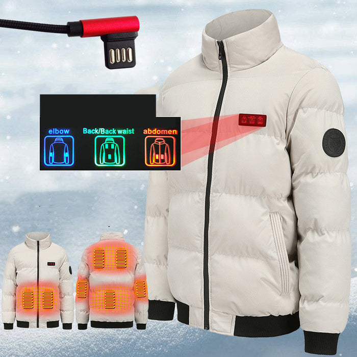Veste chauffante chaude d'extérieur, coupe-vent, vêtements rembourrés en coton, chauffage USB, garde au chaud en hiver