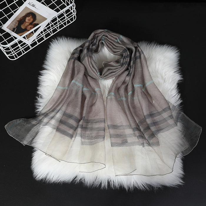 Silk Scarves Women's All-match Plaid Scarf Classic Plaid