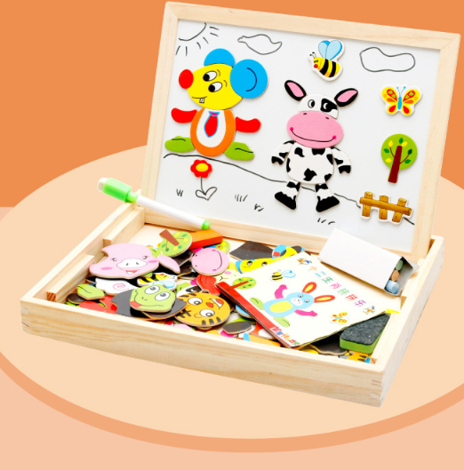 Quebra-cabeça magnético de madeira brinquedos crianças 3d caixa de quebra-cabeça figura animais circo escrita desenho placa aprendizagem educação brinquedos para crianças