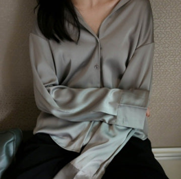 Camisa feminina de cetim de manga comprida