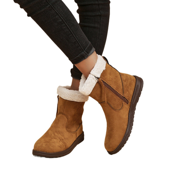 Botas de neve de inverno nova moda cordeiro engrossado lã quente botas curtas com design lateral zpipeper sapatos sólidos para mulher