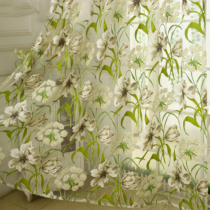 Cortina translúcida de hilo de rayas blancas para dormitorio