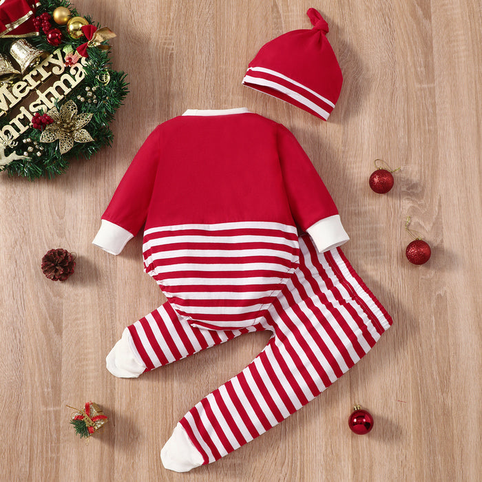 Kids Christmas Elk Striped Hat Set