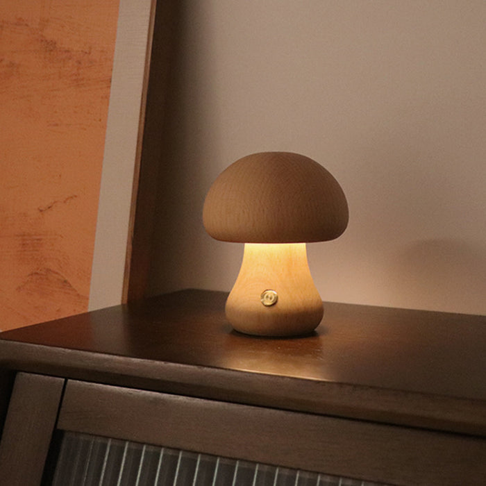 Ins cogumelo fofo de madeira led luz noturna com interruptor de toque abajur de mesa de cabeceira para quarto de crianças lâmpadas noturnas de dormir decoração de casa
