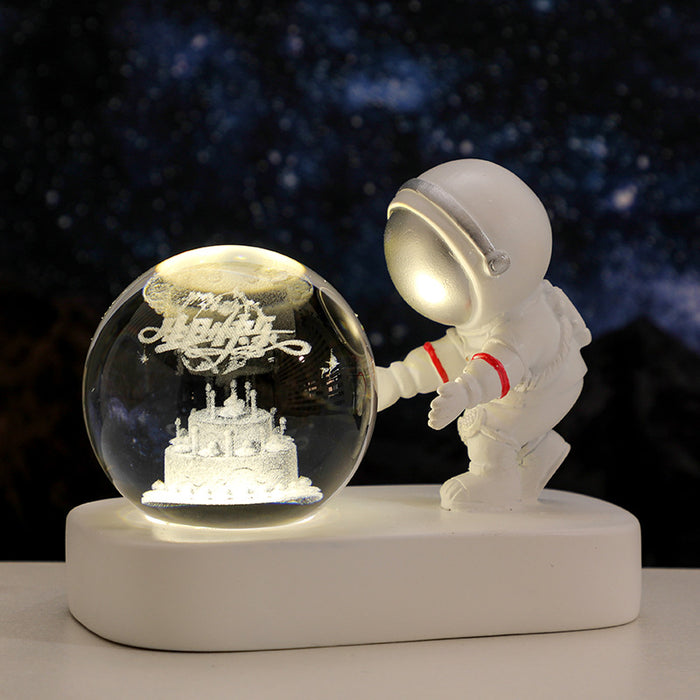 Luminosa galassia planetaria astronauta sfera di cristallo luci notturne USB alimentazione calda luce da comodino lampada da notte regalo di compleanno