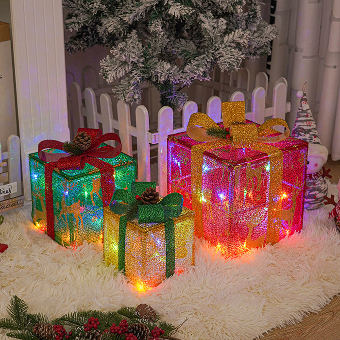 Beleuchtete Outdoor-Weihnachtsdekorationen Leuchtende Weihnachtsgeschenkbox mit Schleife - Weihnachtsbaum-, Haus-, Garten- & Hofdekoration