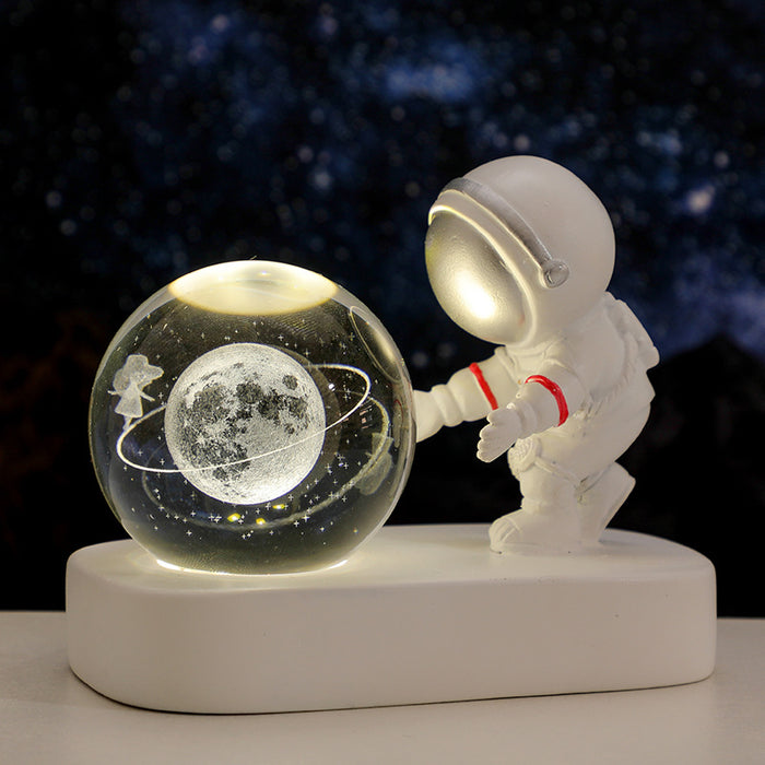 Brilhante galáxia planetária astronauta bola de cristal luzes da noite usb energia quente luz cabeceira presente aniversário noite lâmpada