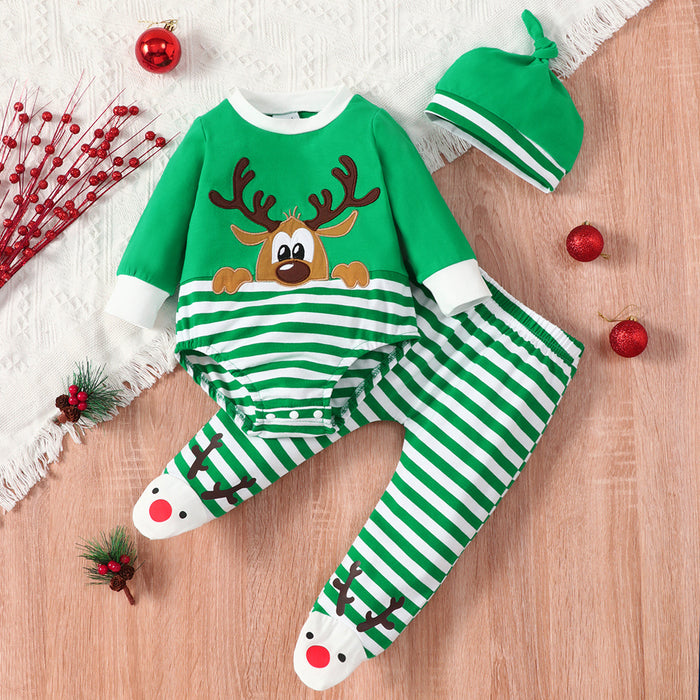 Conjunto de chapéu listrado de alce de Natal infantil