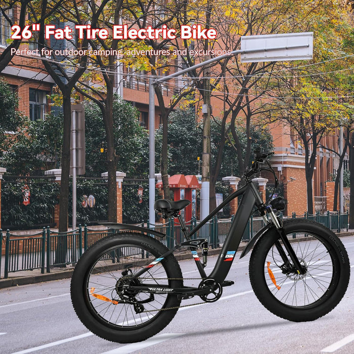 Vélo électrique à moteur 500W pour adultes - Batterie amovible à vitesse de 25MPH 48V 12AH, vélo électrique à gros pneus de 26 pouces