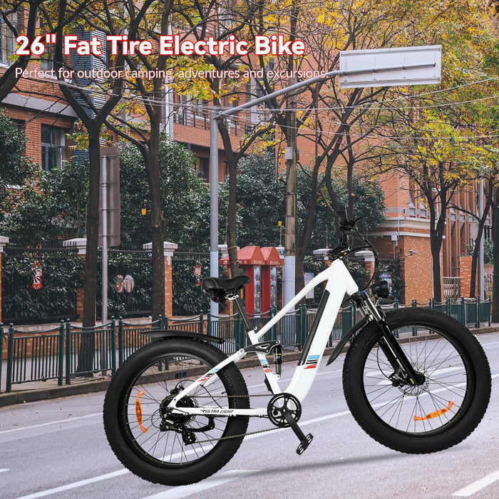 Bicicleta eléctrica para adultos: motor de 500 W, velocidad de 25 MPH, batería extraíble de 48 V, 12 AH, bicicleta eléctrica con neumáticos gruesos de 26 pulgadas, bicicleta de montaña con batería de 8 velocidades